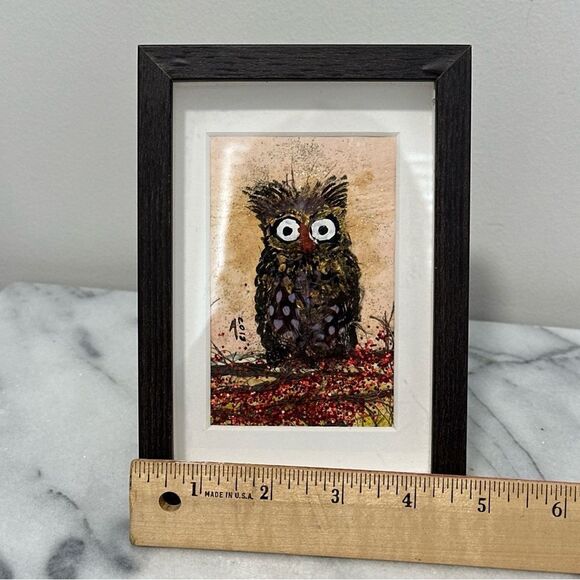 Framed Owl Art Painting signed - Black and Brown - Picture 9 of 13